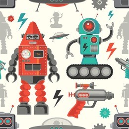 seamless robot pattern,cartoon vector illustration 