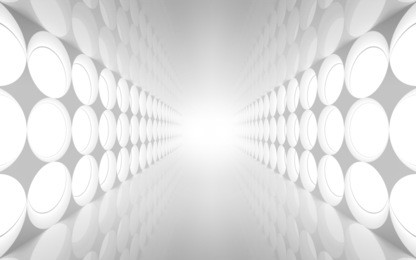 white abstract 3d interior with round decoration lights pattern on the wall