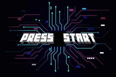press start retro video game background.circuit game over on technology background design.