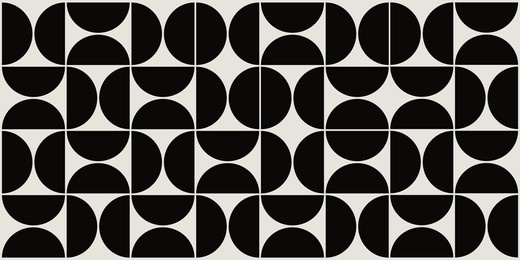 graphical shapes of half circles and squares in black and beige. the classic bauhaus style pattern design.