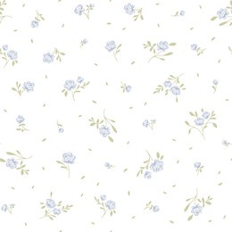 beautiful cute small rose flowers with leaves on white background, simple vintage ditsy style of light blue and green colors. seamless pattern for textile,  fabric print, home decor, design. vector 