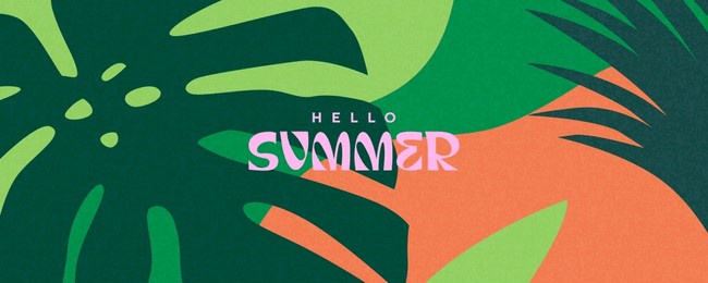 summer horizontal background with bright abstract tropical leaves. modern art minimalist style design template for sales, horizontal poster, header, cover, social media, fashion ads