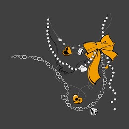 pearl necklace decorated with bow yellow accessories, graphic design print t-shirts fashion, illustration, vector, posters, cards, stickers, mug