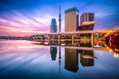 tokyo, japan skyline on the sumida river.