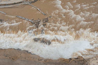 aerial photography of hukou waterfall scenic area in shanxi province, shaanxi province