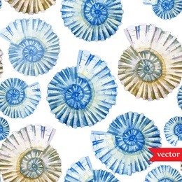 sea, ocean, pattern, watercolor shells, background