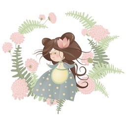 cute girl in flower wreath. isolated vector illustration