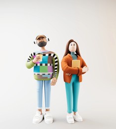 man listening to music and holding a coffee cup.3d illustration.