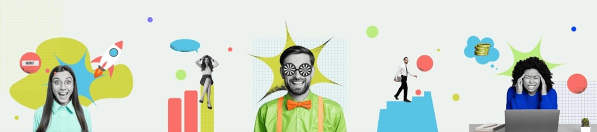 composite artwork collage image of people work think walk stairs trade bitcoin netbook isolated on creative background