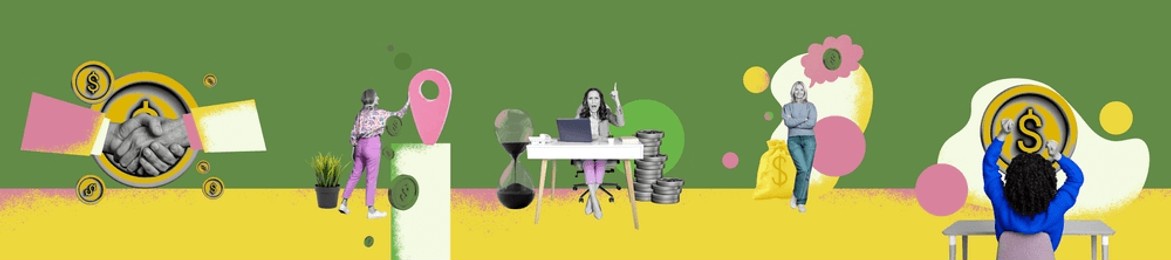 composite artwork collage image of people handshake trade bitcoin laptop isolated on creative painted background