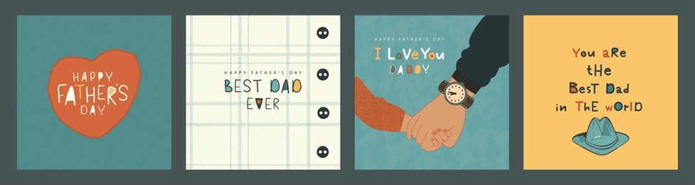 happy father's day, set of vector postcards. cute illustrations for design greeting cards, promotional materials and other