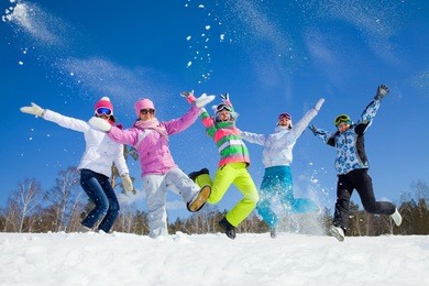 group of friends have a good time in winter resort