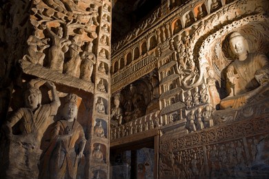 yungang grottoes in shanxi province, china, landmark, travel, history