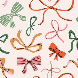 vector colorful bow knots, gift bows seamless pattern. hand drawn bow repeated illustration. wedding celebration, holiday, party decoration, gift, present concept. 