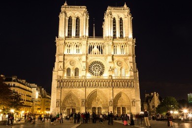 notre dame de paris cathedral at night is one of the most visited places in paris