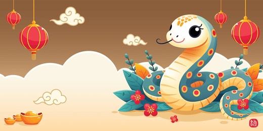 chinese new year background illustration with elegant snake, jpeg. translation: small stamp - snake.