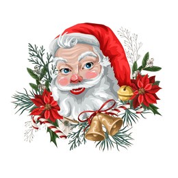 santa claus face and flowers isolated. vector