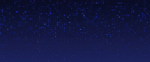 dark background with blue pixel pattern. vector illustration of abstract bg with geometric square elements grid. digital backdrop with dissolve rectangle dot particle mosaic gradient texture.