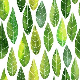 vector seamless pattern with abstract green leaves with streaks drawing by watercolor, hand drawn natural background