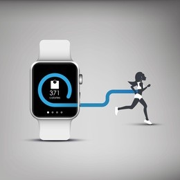 fitness tracker application for smart watch concept with calories burning symbol and silhouette of running or jogging person. eps10 vector illustration.