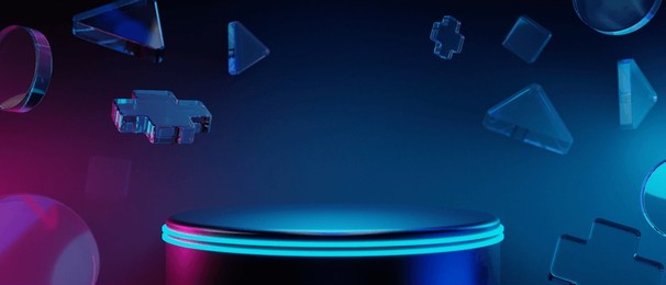 3d illustration rendering of gamer technology futuristic cyberpunk sci-fi display podium, gaming scifi stage pedestal abstract  background