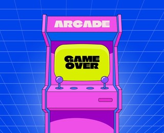 arcade video game machine. retrowave y2k style illustration. 80s or 90s games. the 90's vibe. vector illustration