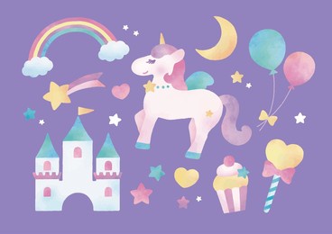 fairy tale girly cute objects watercolor