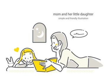 mom reading book to little daughter