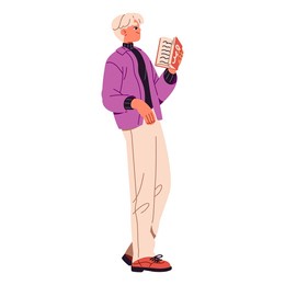 happy boy reading literature on the go. person carries open textbook in hands. student holds paper book, learning. teenager studies during walk. flat isolated vector illustration on white background