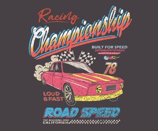 racing club vector t-shirt print design. american racing. car championship. car print design for t shirt print, poster, sticker, background and other uses.