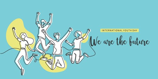 young people jumping continuous line drawing. international youth day concept. vector illustration minimalist design hand drawn.