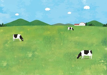 cows in the grass pasture watercolor