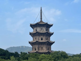 a view of the stupa of the famous kaiyuan temple in quanzhou, fujian province, china