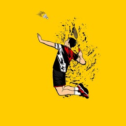 man jumps to hit a hard badminton smash vector illustration