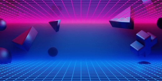 3d illustration rendering of gaming abstract background in scifi cyberpunk style and neon stage display showcase
