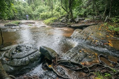 kbal spean waterfall the mystery place of ancient khmer empire in siem reap, cambodia.
