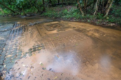 kbal spean waterfall the mystery place of ancient khmer empire in siem reap, cambodia.
