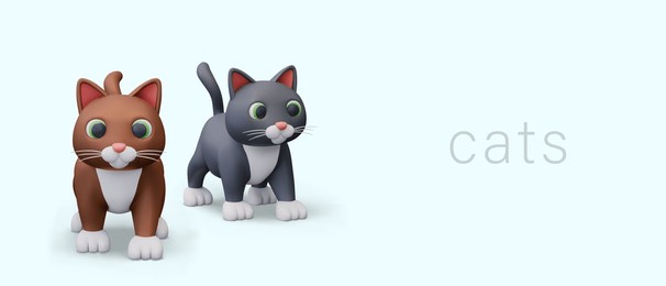 horizontal banner with 3d cats of different colors. concept for pet store