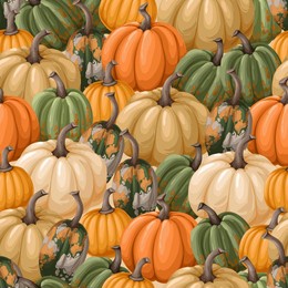 seamless pattern with different pumpkins. vector