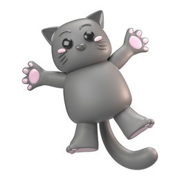 adorable grey 3d cat character perfect for design, with a playful and charming personality