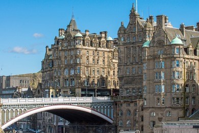the north bridge and historic buildings in edinburgh