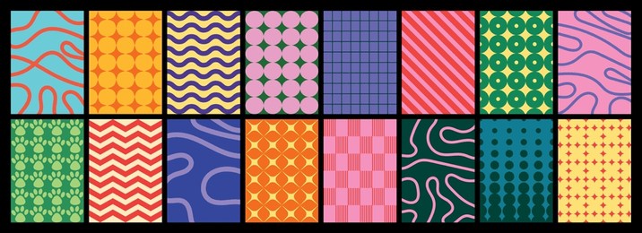 collection of textured vector backgrounds with simple and fun repeating patterns. abstract colorful backgrounds for cards, posters, covers, banners, or branding.