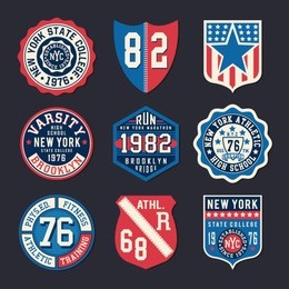 athletic shield typography, t-shirt graphics, vectors