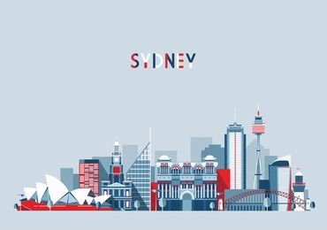 sydney (australia) city skyline vector background. flat trendy illustration.