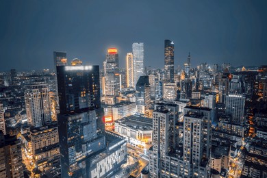 illuminated urban skyline at night