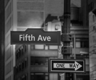 fifth avenue sign 5 th av new york manhattan usa black & white