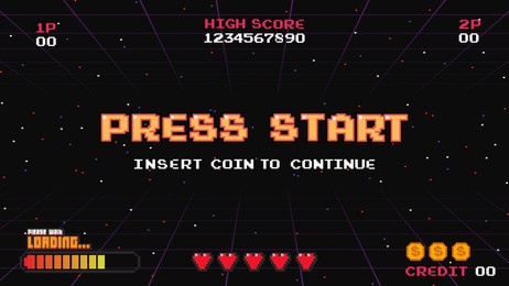 set of arcade.pixel art .8 bit game.retro game. for game assets in vector illustrations.retro futurism sci-fi background. glowing neon grid.and stars from vintage arcade comp