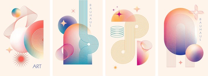 abstract geometric art design. bauhaus modern background, printable posters, banners, template concept. colorful gradient forms, line retro shapes, forms. vector illustrations.