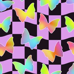 y2k aesthetic grid seamless pattern with gradient butterflies. abstract trendy minimalistic distorted background.