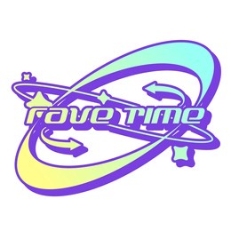 y2k rave style typography with decoration space orbit, cyan and yellow gradient on blue outline